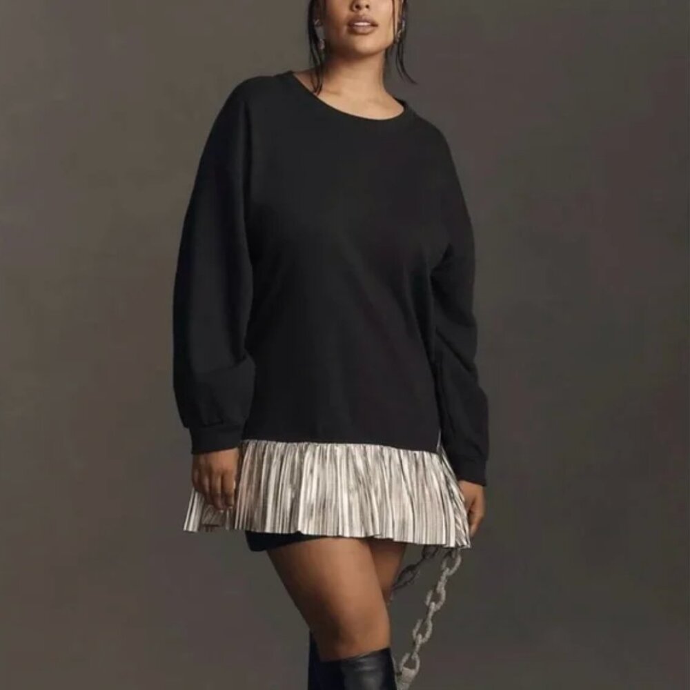 NWT Anthropologie Pilcro Black Sweatshirt with Silver Metallic Trim M NWT